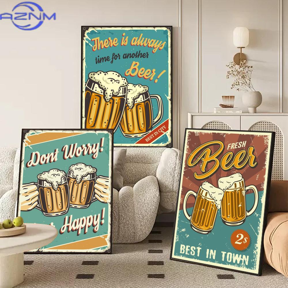 Wine Beer Combination - AZNM Bier Wijn Retro Stijl Schilderij