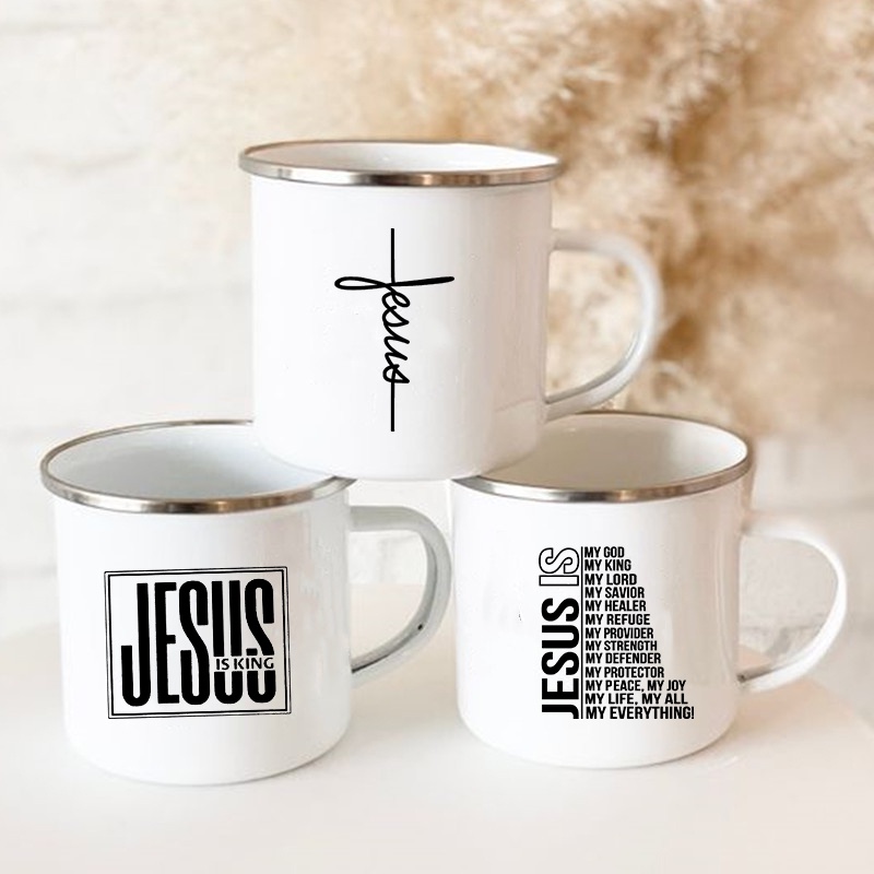 Wine Beer Best - Jezus is God Print Emaille Mokken